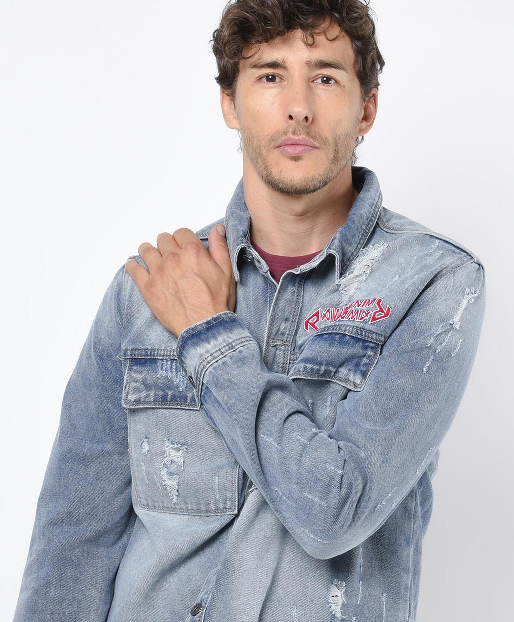 Chaqueta hombre denim doble estampado Chaqueta hombre denim doble estampado