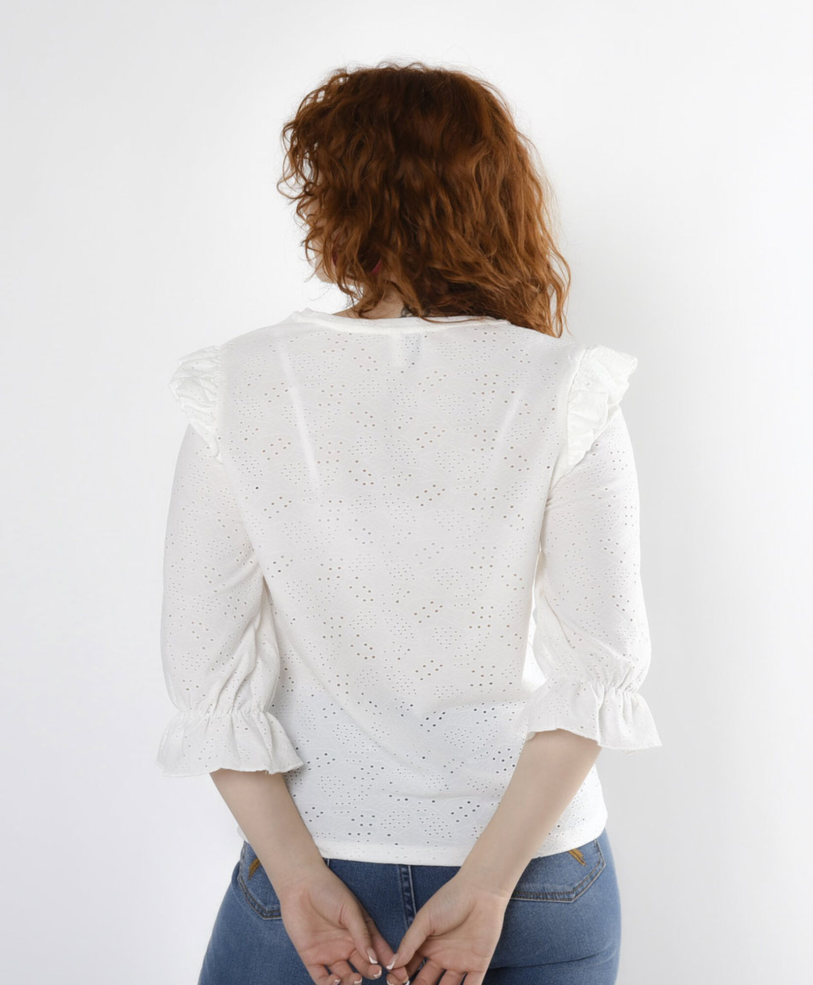 Polera mujer puntos calados vuelos Polera mujer puntos calados vuelos