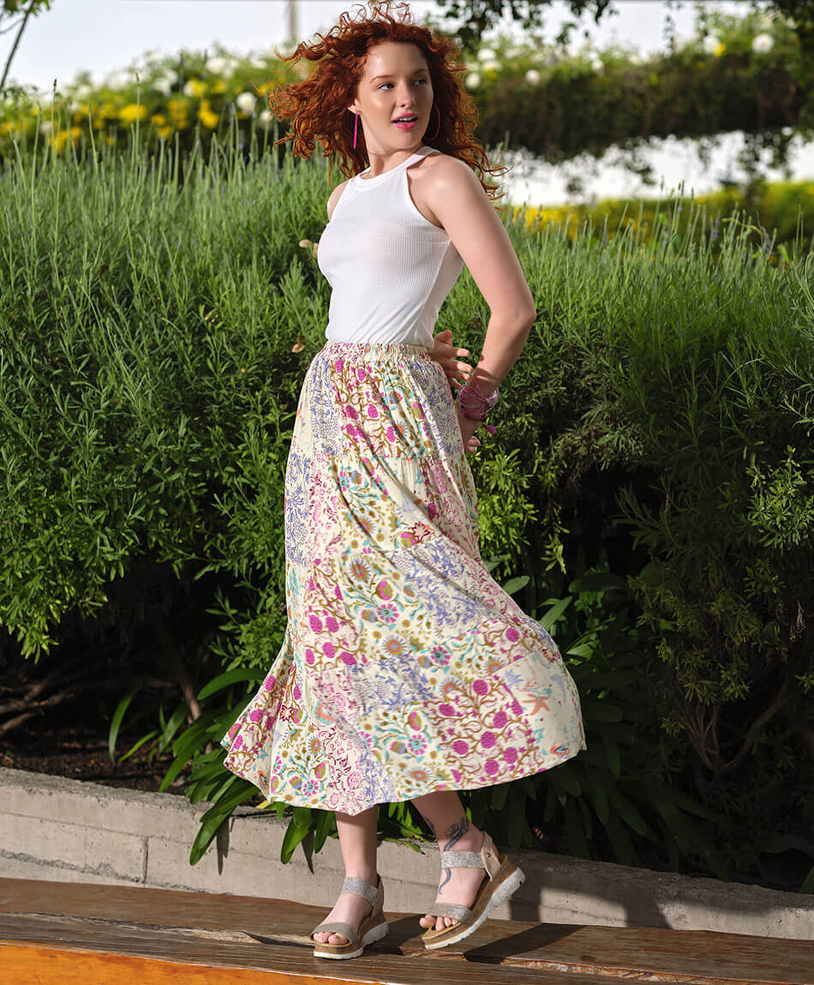 Falda larga mujer floral patchwork Falda larga mujer floral patchwork