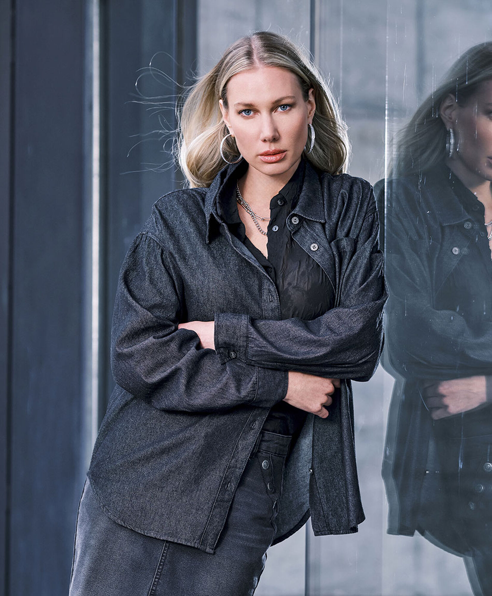Blusa mujer denim negra oversize Blusa mujer denim negra oversize